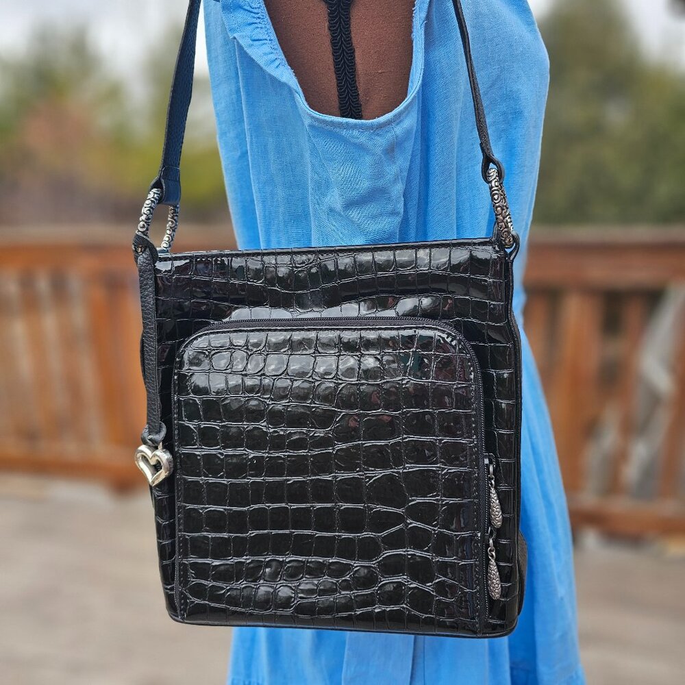 Brighton Patent Leather Black Shoulder Bag Handbag Purse, Pre-owned
